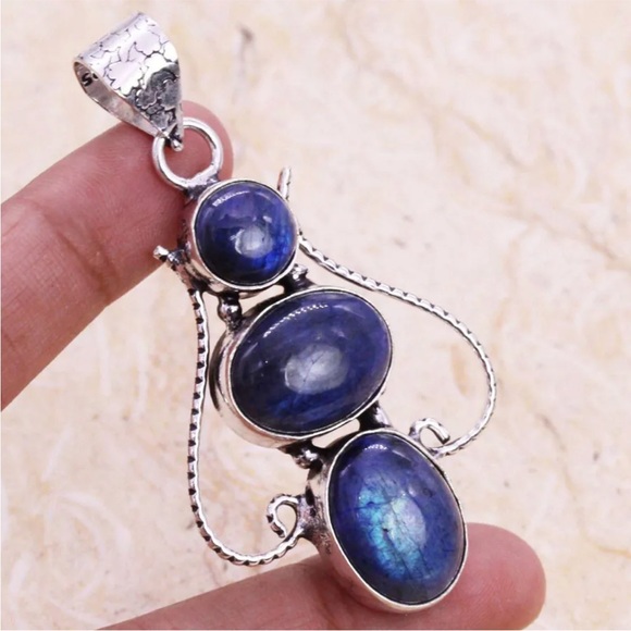 Earth Art hand crafted artisan Jewelry - Large labradorite silver pendants